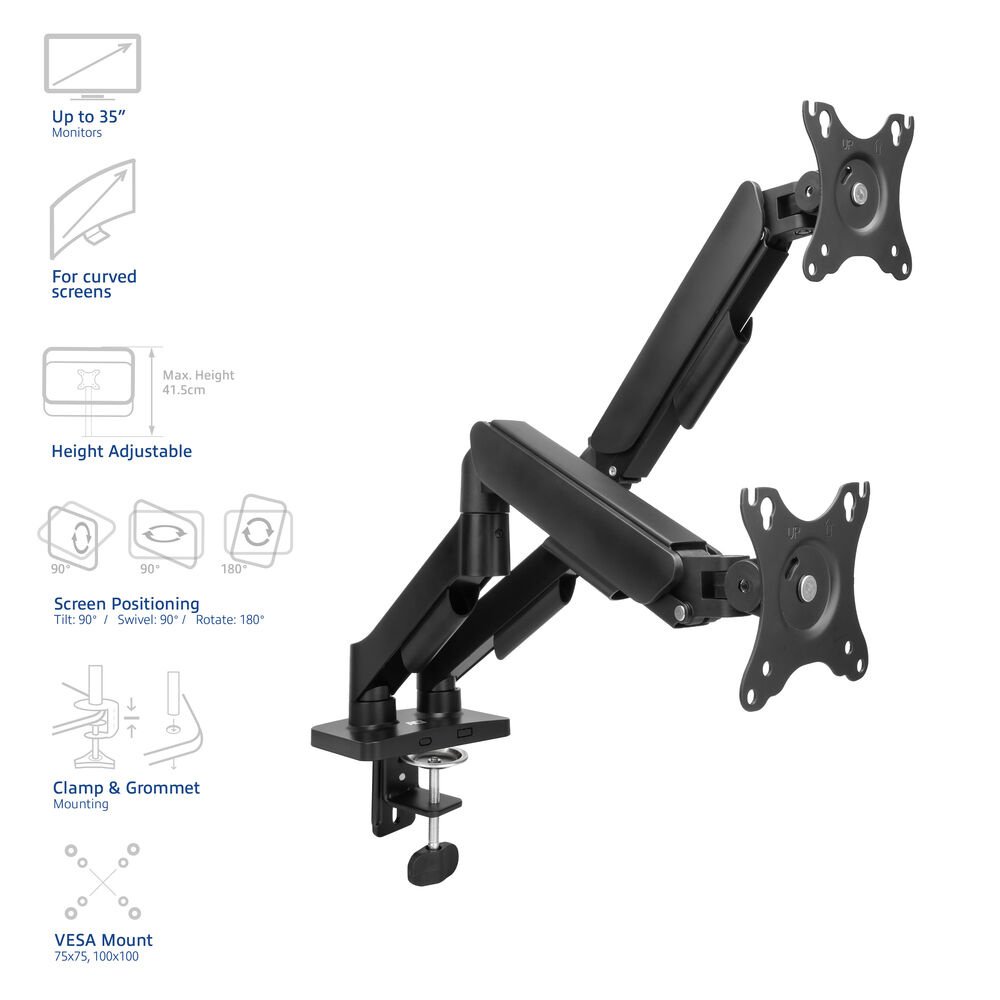 ACT AC8314 Monitorarm Essentials | Verstelbare Monitor-bureaubeugel | Tot 35" | Max 2x 9 kg | VESA 75x75 / 100x100 | 2 Monitoren | Gasveer 3 ACT AC8314 Monitorarm Essentials | Verstelbare Monitor-bureaubeugel | Tot 35" | Max 2x 9 kg | VESA 75x75 / 100x100 | 2 Monitoren | Gasveer - Afbeelding 3