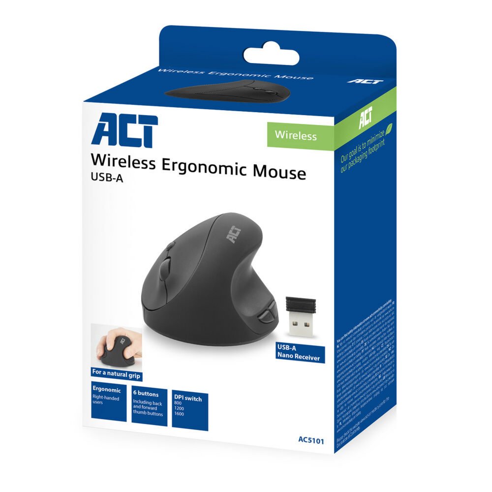ACT AC5101 Ergo | Draadloze Muis | RF-Draadloos | 1600 DPI | Grijs 3 ACT AC5101 Ergo | Draadloze Muis | RF-Draadloos | 1600 DPI | Grijs - Afbeelding 3