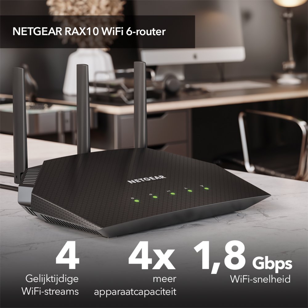NETGEAR Nighthawk 4-Stream AX1800 | Wifi 6 Router | Gigabit Ethernet Dual-band (2.4 GHz / 5 GHz) | 1200Mbit/s 6 NETGEAR Nighthawk 4-Stream AX1800 | Wifi 6 Router | Gigabit Ethernet Dual-band (2.4 GHz / 5 GHz) | 1200Mbit/s - Afbeelding 6