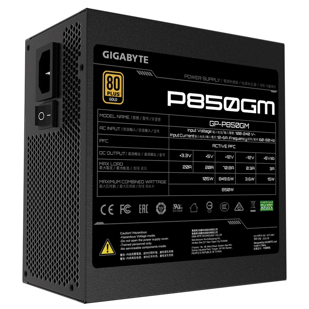 Gigabyte P850GM | 850W ATX Voeding (20+4 pin) | Zwart 2 Gigabyte P850GM | 850W ATX Voeding (20+4 pin) | Zwart - Afbeelding 2