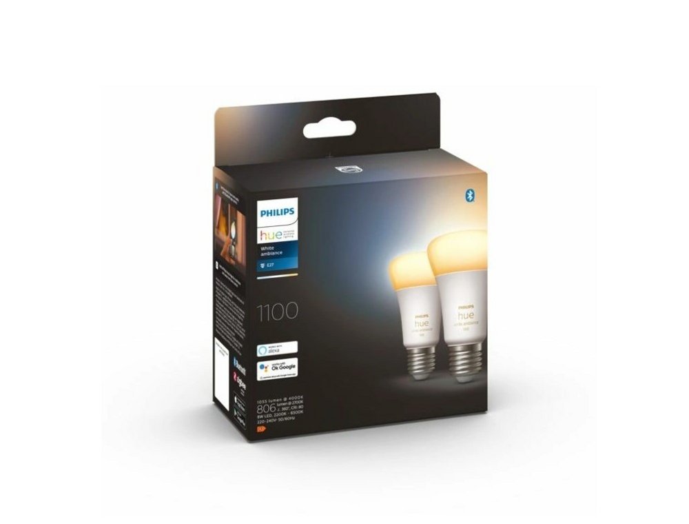 Philips Hue White Ambiance | 8W A60 LED-lamp | E27 fitting | 2-pack | EU | Dimbaar | Bluetooth & Zigbee 2 Philips Hue White Ambiance | 8W A60 LED-lamp | E27 fitting | 2-pack | EU | Dimbaar | Bluetooth & Zigbee - Afbeelding 2