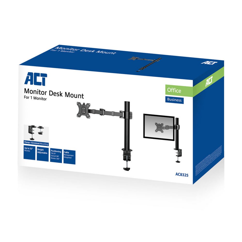 ACT AC8325 | Verstelbare Monitor-bureaubeugel | Tot 32" | Max 12kg | VESA 100x100 | 1 Monitor 4 ACT AC8325 | Verstelbare Monitor-bureaubeugel | Tot 32" | Max 12kg | VESA 100x100 | 1 Monitor - Afbeelding 4