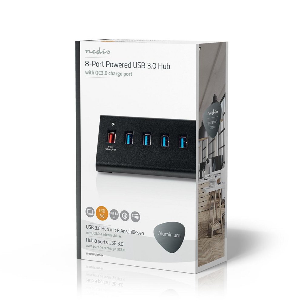Nedis UHUBUP3810BK interface hub USB 3.2 Gen 1 (3.1 Gen 1) | 8 poorten | Zwart 12 Nedis UHUBUP3810BK interface hub USB 3.2 Gen 1 (3.1 Gen 1) | 8 poorten | Zwart - Afbeelding 12