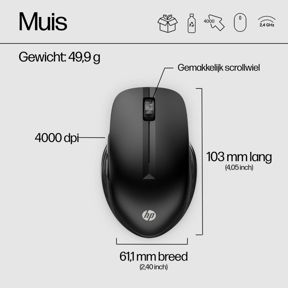 HP 430 | Multi-Device Draadloze Muis | Links- en Rechtshandig | RF + Bluetooth | 1200 DPI | Zwart 8 HP 430 | Multi-Device Draadloze Muis | Links- en Rechtshandig | RF + Bluetooth | 1200 DPI | Zwart - Afbeelding 8