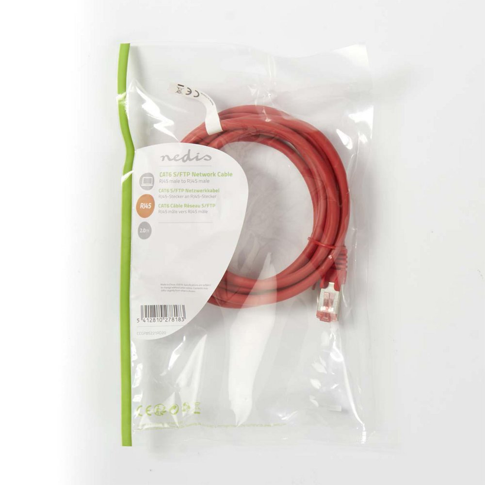 Nedis netwerkkabel | Cat6 | S/FTP (S-STP) | 2 m | Rood | CCGP85221RD20 2 Nedis netwerkkabel | Cat6 | S/FTP (S-STP) | 2 m | Rood | CCGP85221RD20 - Afbeelding 2