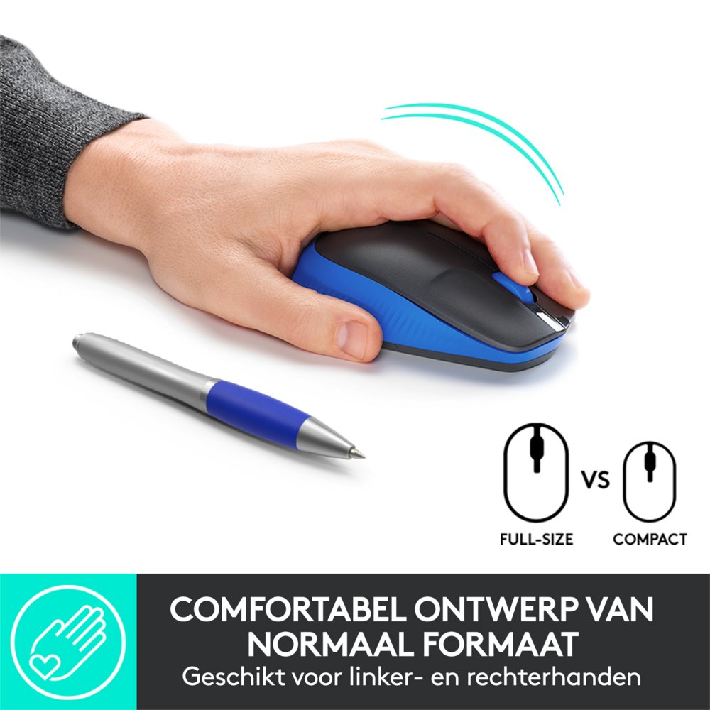 Logitech M190 | Draadloze Muis | Links- en Rechtshandig | RF | 1000 DPI | Zwart/Blauw 7 Logitech M190 | Draadloze Muis | Links- en Rechtshandig | RF | 1000 DPI | Zwart/Blauw - Afbeelding 7