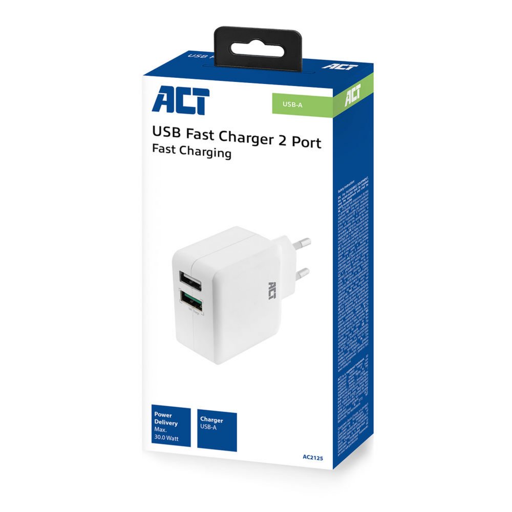ACT AC2125 | Fast Charge Dual USB-A Oplader 30W | Wit 6 ACT AC2125 | Fast Charge Dual USB-A Oplader 30W | Wit - Afbeelding 6