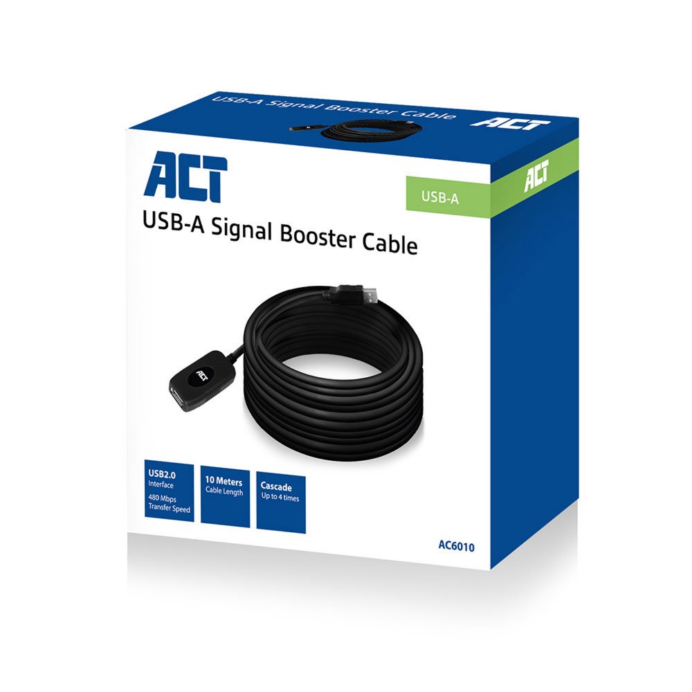 ACT AC6010 | USB 2.0 Signaalversterker | USB-A naar USB-A | 10m | Zwart 2 ACT AC6010 | USB 2.0 Signaalversterker | USB-A naar USB-A | 10m | Zwart - Afbeelding 2