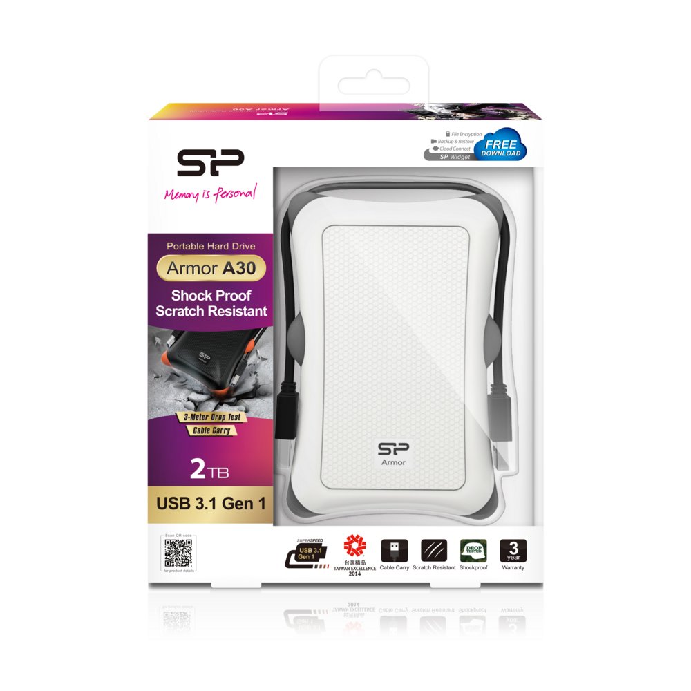 Silicon Power Armor A30 | 2TB Rugged Portable Hard Drive | Schokbestendig (MIL-STD-810G) | USB 3.2 Gen 1 (USB 3.0) | Wit/Grijs 4 Silicon Power Armor A30 | 2TB Rugged Portable Hard Drive | Schokbestendig (MIL-STD-810G) | USB 3.2 Gen 1 (USB 3.0) | Wit/Grijs - Afbeelding 4