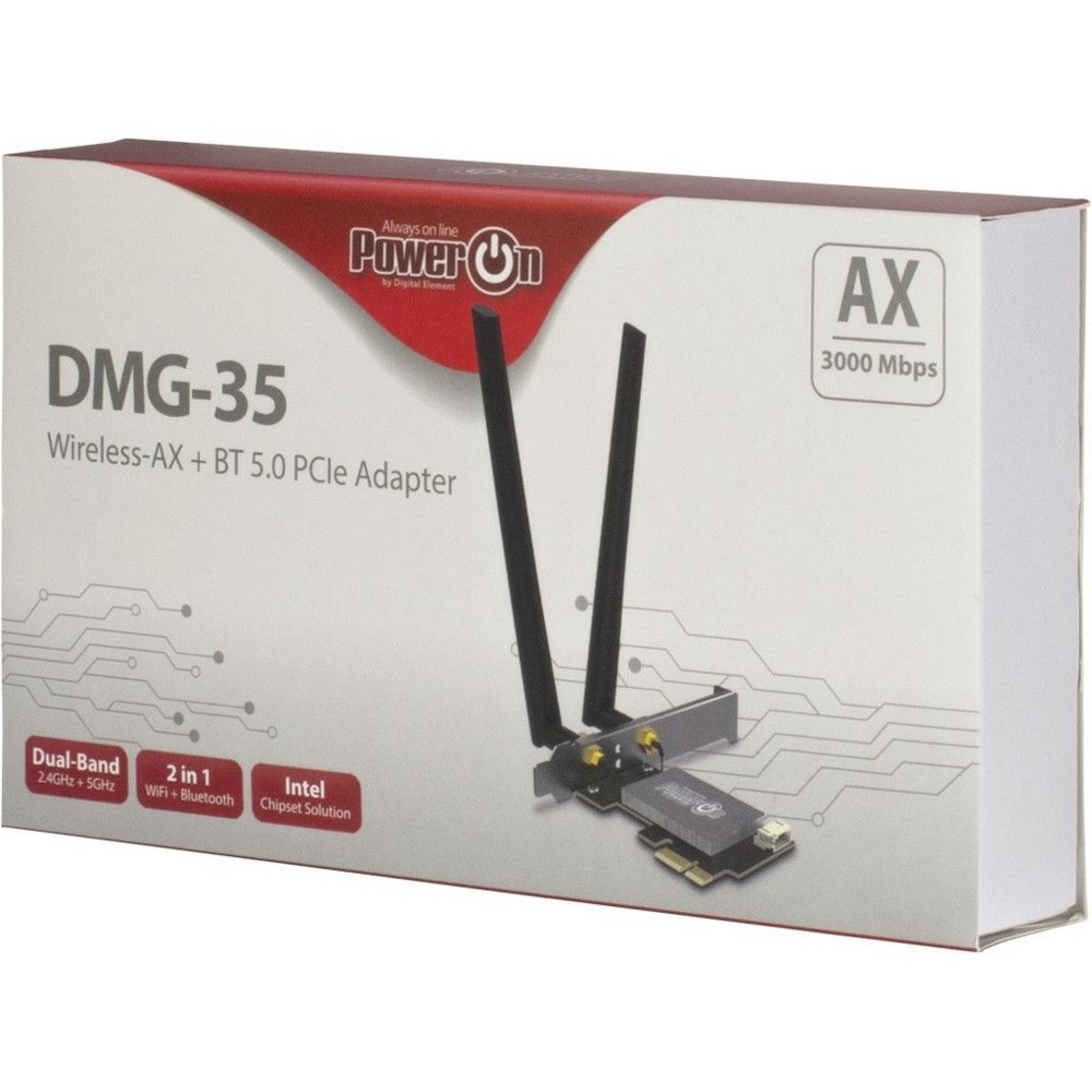 Inter-Tech DMG-35 | Wi-Fi 6 & Bluetooth 5.0 PCIe Adapter | 3000 Mbps | Dual-band (2,4 GHz / 5 GHz) | Intel AX200 Chipset | PCIe x1 5 Inter-Tech DMG-35 | Wi-Fi 6 & Bluetooth 5.0 PCIe Adapter | 3000 Mbps | Dual-band (2,4 GHz / 5 GHz) | Intel AX200 Chipset | PCIe x1 - Afbeelding 5