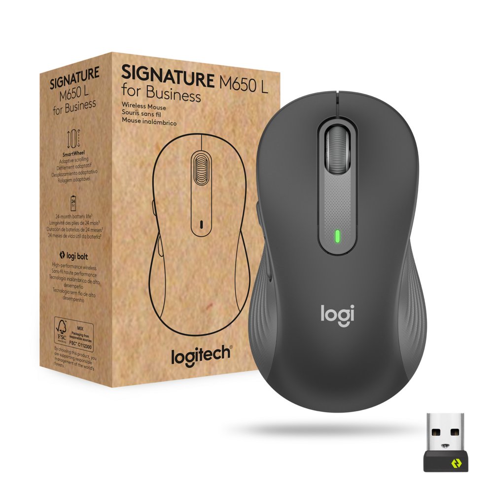 Logitech Signature M650 for Business | Draadloze Muis | Rechtshandig | RF + Bluetooth | 4000 DPI | Grafiet 1 Logitech Signature M650 for Business | Draadloze Muis | Rechtshandig | RF + Bluetooth | 4000 DPI | Grafiet