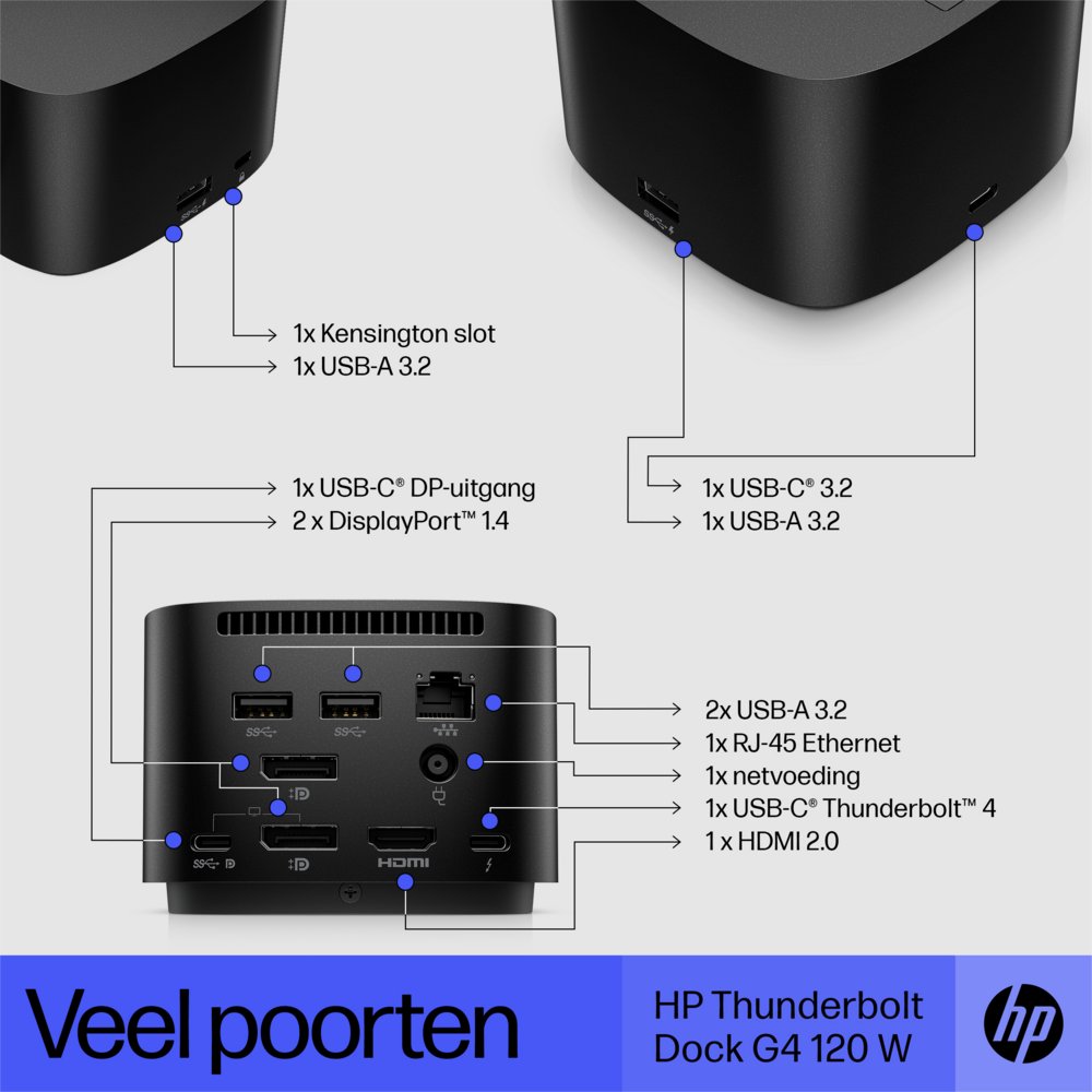 HP G4 Docking Station | Thunderbolt 120W | Zwart 5 HP G4 Docking Station | Thunderbolt 120W | Zwart - Afbeelding 5