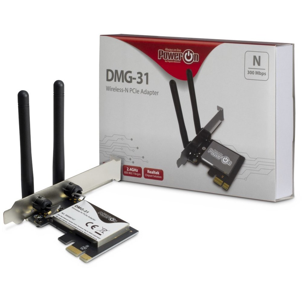 Inter-Tech DMG-31 | Interne WLAN-adapter | PCIe x1 | Wi-Fi 4 (802.11n) | 300 Mbps | 2x 3dBi antennes 1 Inter-Tech DMG-31 | Interne WLAN-adapter | PCIe x1 | Wi-Fi 4 (802.11n) | 300 Mbps | 2x 3dBi antennes