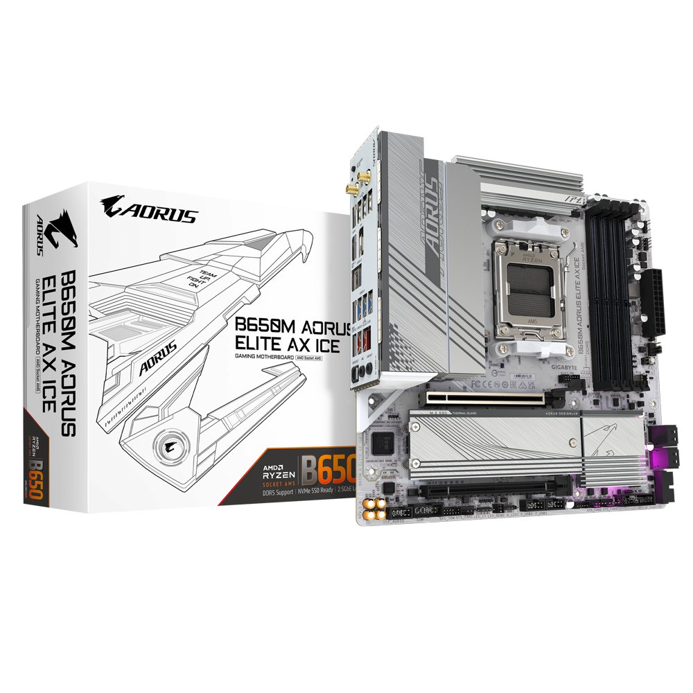 Gigabyte B650M AORUS ELITE AX ICE | Socket AM5 | AMD B650 | 4xDDR5 | Micro ATX | Moederbord 1 Gigabyte B650M AORUS ELITE AX ICE | Socket AM5 | AMD B650 | 4xDDR5 | Micro ATX | Moederbord