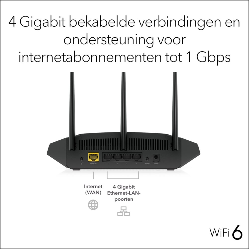 NETGEAR Nighthawk 4-Stream AX1800 | Wifi 6 Router | Gigabit Ethernet Dual-band (2.4 GHz / 5 GHz) | 1200Mbit/s 8 NETGEAR Nighthawk 4-Stream AX1800 | Wifi 6 Router | Gigabit Ethernet Dual-band (2.4 GHz / 5 GHz) | 1200Mbit/s - Afbeelding 8