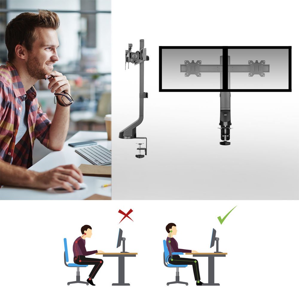ACT AC8332 | In Hoogte Verstelbare Monitor-bureaubeugel | Tot 27" | Max 7kg | VESA 100x100 | 2 Monitoren 4 ACT AC8332 | In Hoogte Verstelbare Monitor-bureaubeugel | Tot 27" | Max 7kg | VESA 100x100 | 2 Monitoren - Afbeelding 4