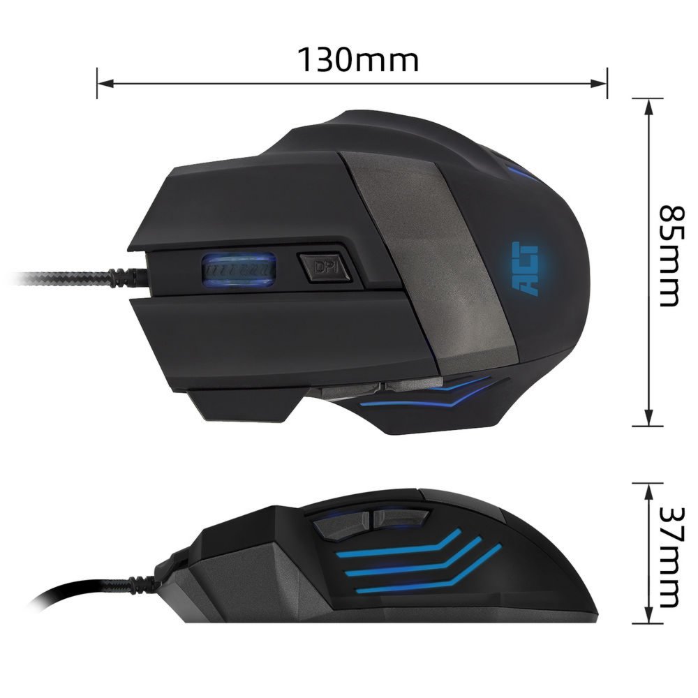 ACT AC5000 | Bedrade Gaming Muis | Rechtshandig | USB-A | 3200 DPI | Zwart 2 ACT AC5000 | Bedrade Gaming Muis | Rechtshandig | USB-A | 3200 DPI | Zwart - Afbeelding 2