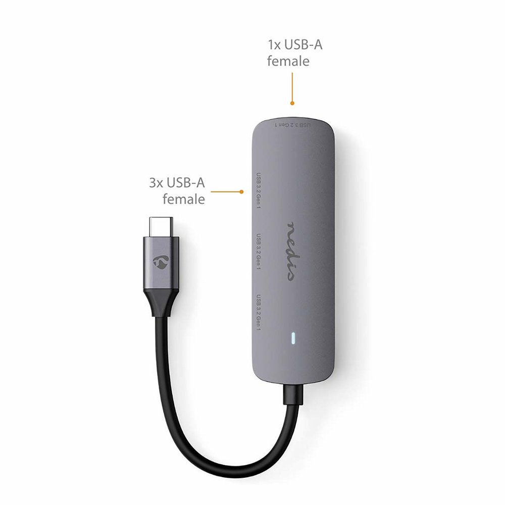 Nedis CCGB64220GY01 | Interface Hub USB 3.2 Gen 1 (3.1 Gen 1) | 1× USB-C naar 4× USB-A | 5 Gbps | Grijs 2 Nedis CCGB64220GY01 | Interface Hub USB 3.2 Gen 1 (3.1 Gen 1) | 1× USB-C naar 4× USB-A | 5 Gbps | Grijs - Afbeelding 2