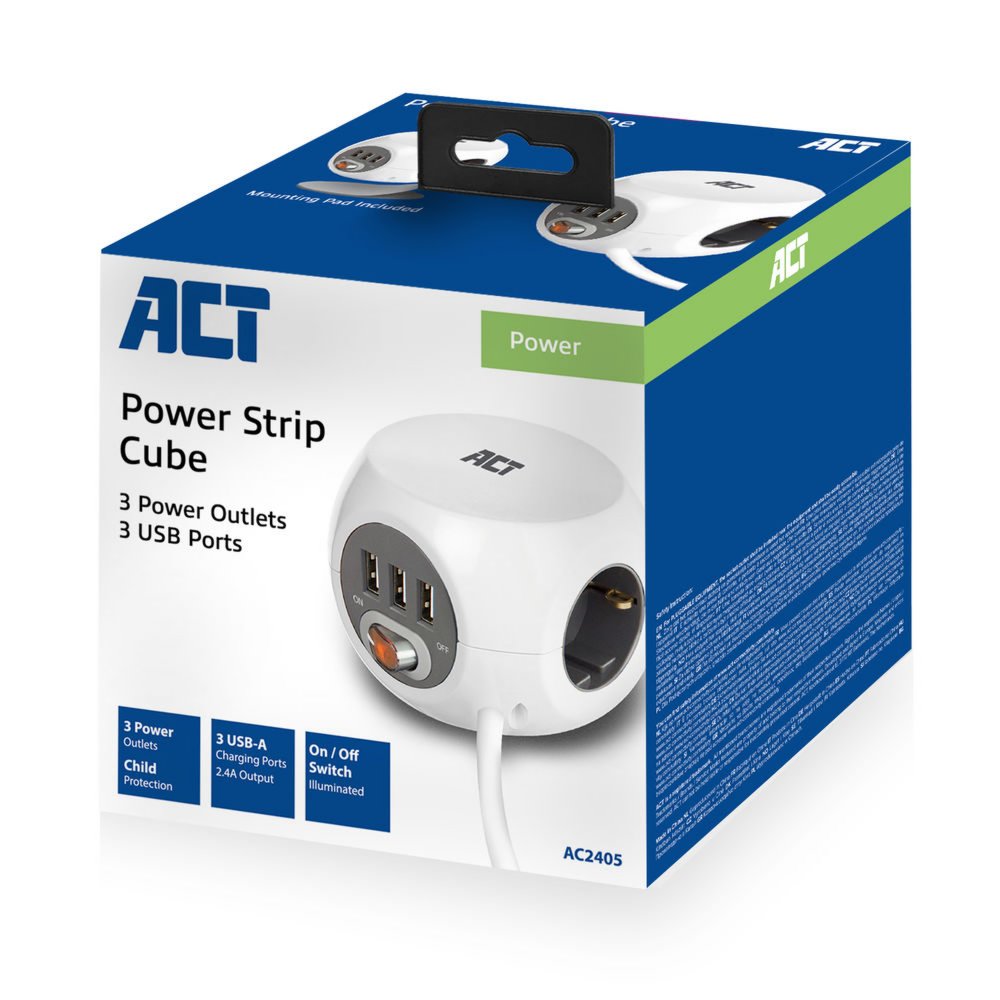ACT AC2405 | Stekkerdoos | 3 Stopcontacten | 1,5 m | Binnen | Wit 5 ACT AC2405 | Stekkerdoos | 3 Stopcontacten | 1,5 m | Binnen | Wit - Afbeelding 5