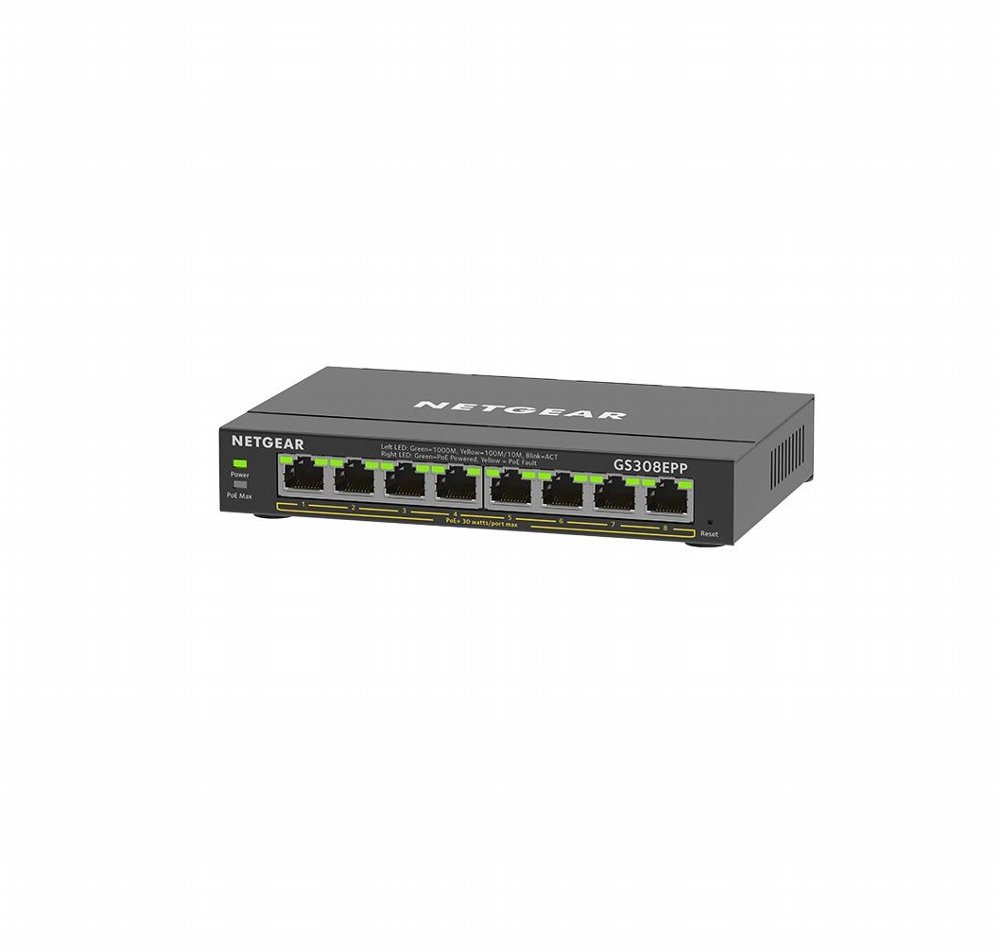 NETGEAR GS308EPP | 8-Poorts Gigabit Ethernet Switch | High-Power PoE+ | Zwart 1 NETGEAR GS308EPP | 8-Poorts Gigabit Ethernet Switch | High-Power PoE+ | Zwart