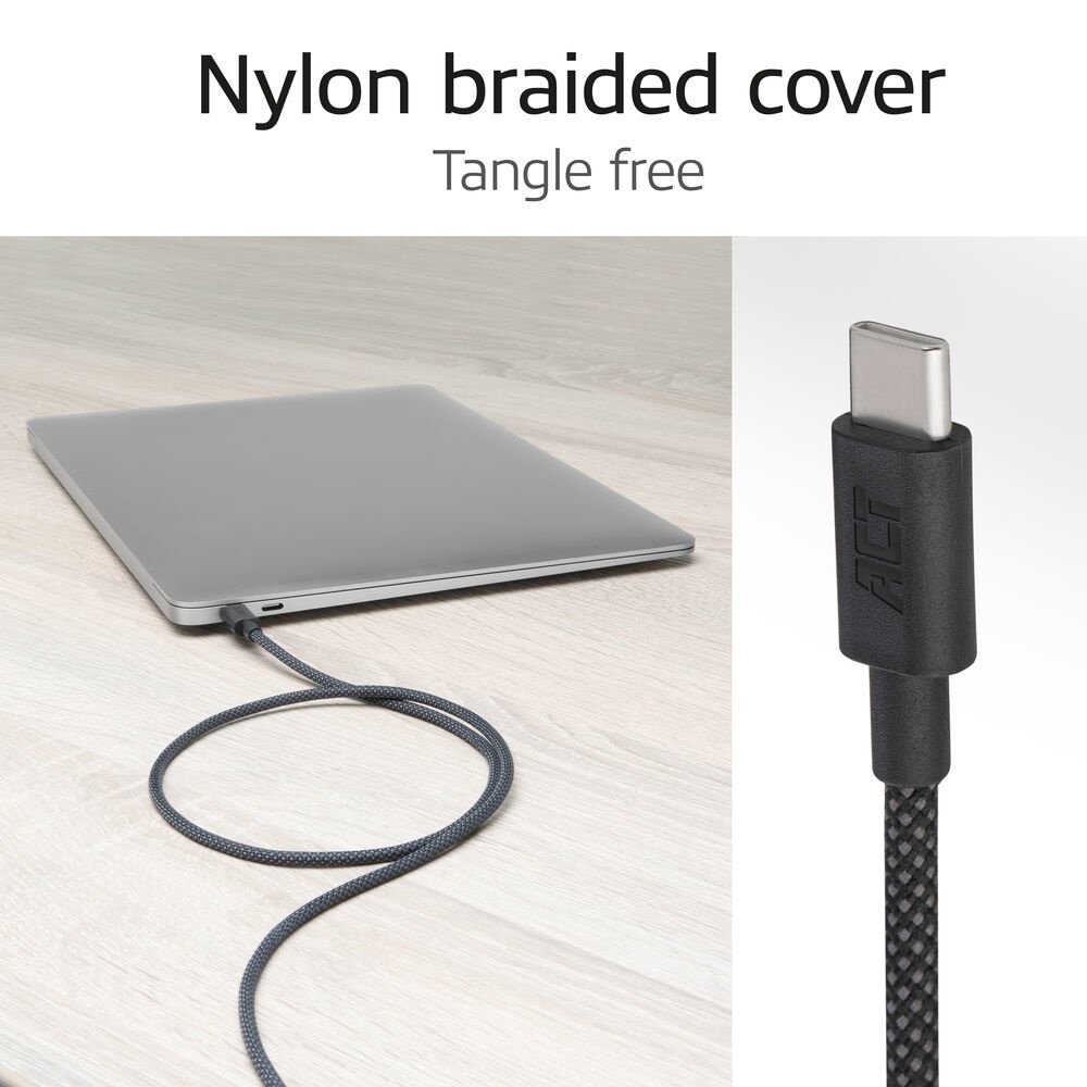 ACT AC3086 | USB 2.0 Kabel | USB-C naar USB-C | 240W | 480Mbps | Zwart | 1 Meter 3 ACT AC3086 | USB 2.0 Kabel | USB-C naar USB-C | 240W | 480Mbps | Zwart | 1 Meter - Afbeelding 3