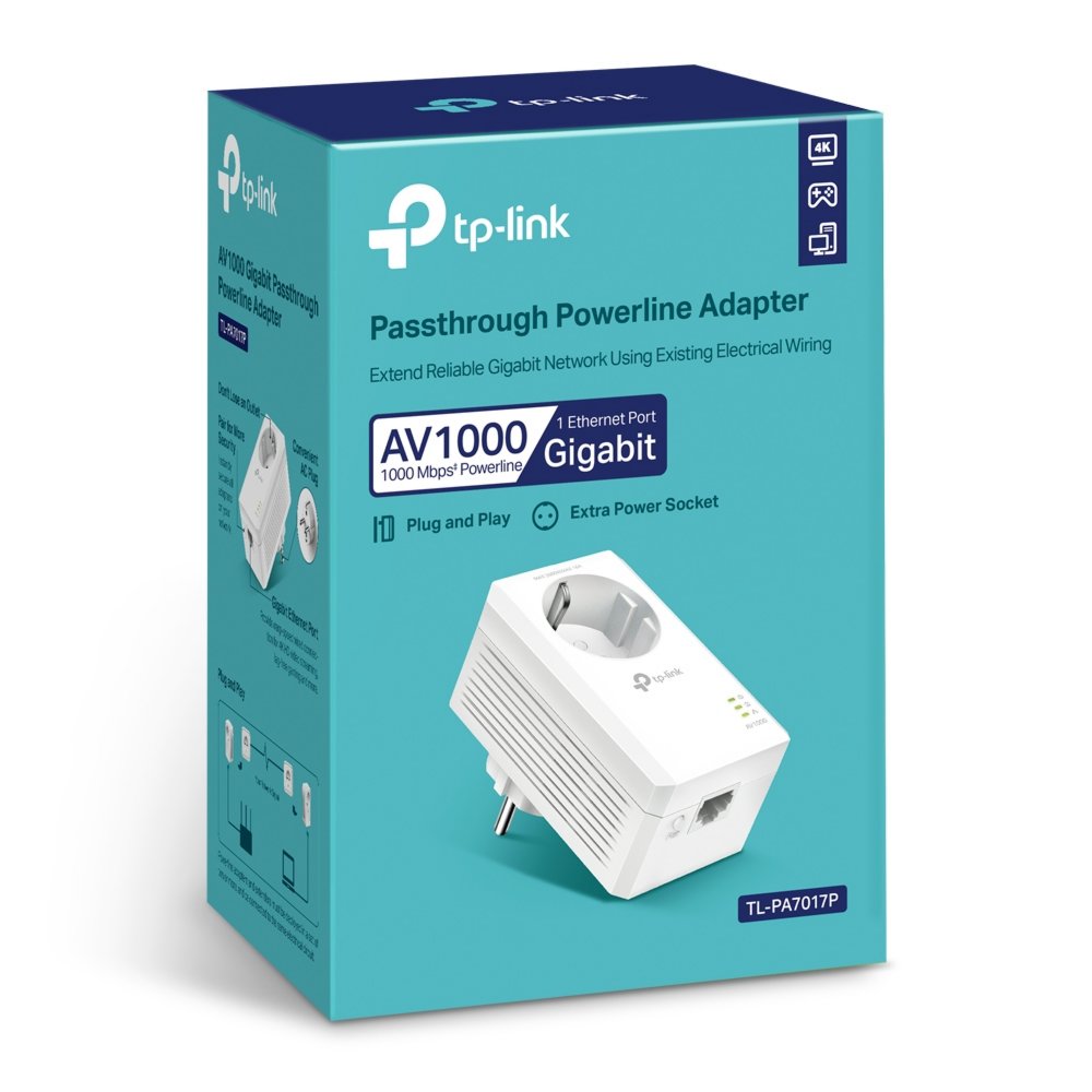 TP-Link TL-PA7017P KIT | Powerline Adapter | 1000 Mbps | Gigabit Ethernet | Met Stopcontact | Wit 3 TP-Link TL-PA7017P KIT | Powerline Adapter | 1000 Mbps | Gigabit Ethernet | Met Stopcontact | Wit - Afbeelding 3