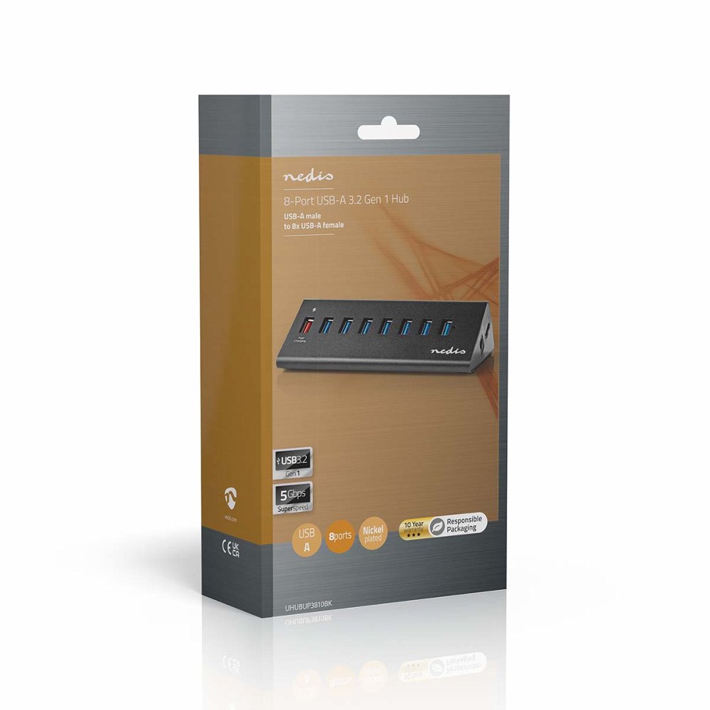 Nedis UHUBUP3810BK interface hub USB 3.2 Gen 1 (3.1 Gen 1) | 8 poorten | Zwart 8 Nedis UHUBUP3810BK interface hub USB 3.2 Gen 1 (3.1 Gen 1) | 8 poorten | Zwart - Afbeelding 8