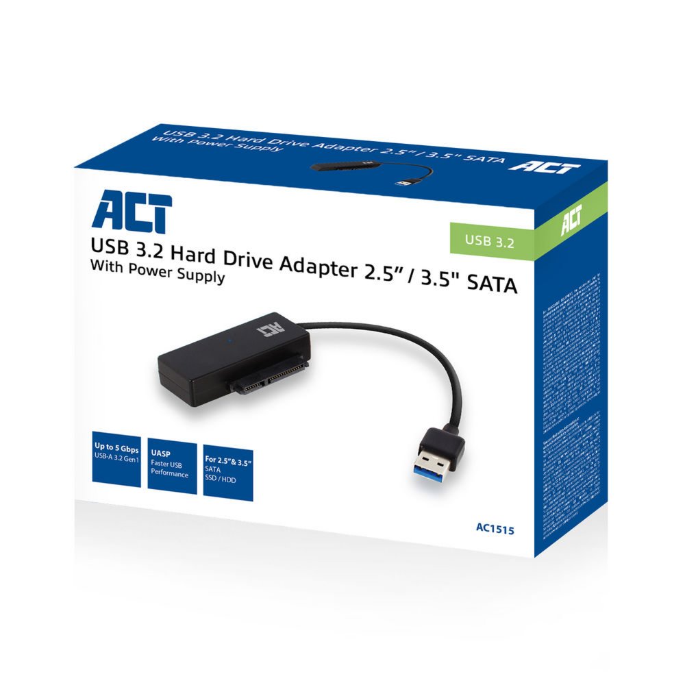 ACT AC1515 | 2,5 inch & 3,5 inch SATA HDD/SSD naar USB 3.2 Gen 1 Adapter 3 5 inch SATA HDD/SSD naar USB 3.2 Gen 1 Adapter