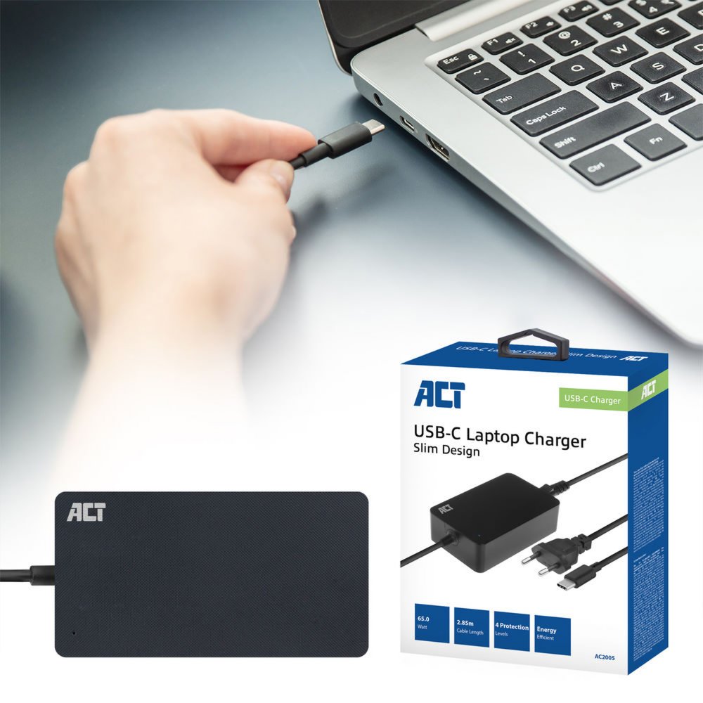 ACT AC2005 | Universele USB-C Notebook Lader | 65 Watt PDP | 2,75 Meter 3 ACT AC2005 | Universele USB-C Notebook Lader | 65 Watt PDP | 2,75 Meter - Afbeelding 3