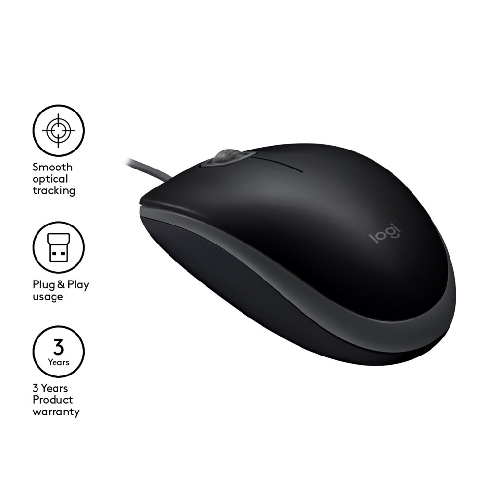 Logitech B110 Silent | Bekabelde Muis | Links- en Rechtshandig | USB-A | 1000 DPI | Zwart 6 Logitech B110 Silent | Bekabelde Muis | Links- en Rechtshandig | USB-A | 1000 DPI | Zwart - Afbeelding 6