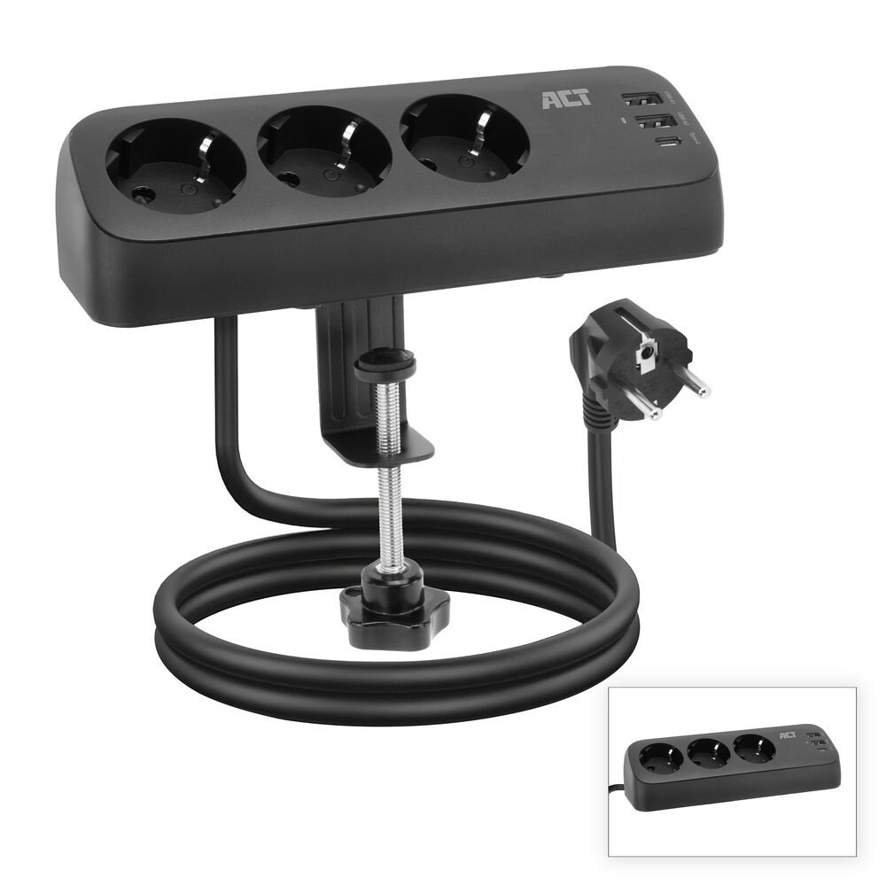 ACT AC2480 | Stekkerdoos | 3 Stopcontacten met 2x USB-A en 1x USB-C | 1,5 m | Zwart 1 ACT AC2480 | Stekkerdoos | 3 Stopcontacten met 2x USB-A en 1x USB-C | 1