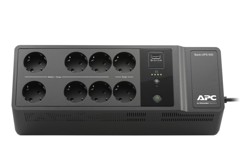 APC Back-UPS BE650G2-GR | 650 VA / 400 W | 8x Schuko Stopcontacten | 1x USB-A Oplaadpoort | LED-statusindicator | Vervangbare Batterij | Compacte Tower UPS 2 APC Back-UPS BE650G2-GR | 650 VA / 400 W | 8x Schuko Stopcontacten | 1x USB-A Oplaadpoort | LED-statusindicator | Vervangbare Batterij | Compacte Tower UPS - Afbeelding 2