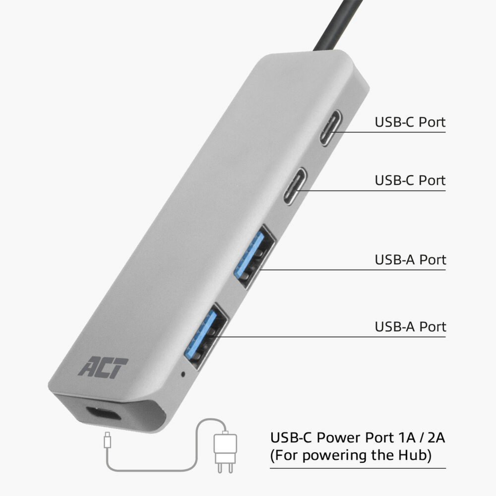ACT AC7072 USB-C Hub 3.0 | 2x USB-A & 2x USB-C Poorten | 5 Gbps | Aluminium Behuizing | 12 cm Kabel 3 ACT AC7072 USB-C Hub 3.0 | 2x USB-A & 2x USB-C Poorten | 5 Gbps | Aluminium Behuizing | 12 cm Kabel - Afbeelding 3