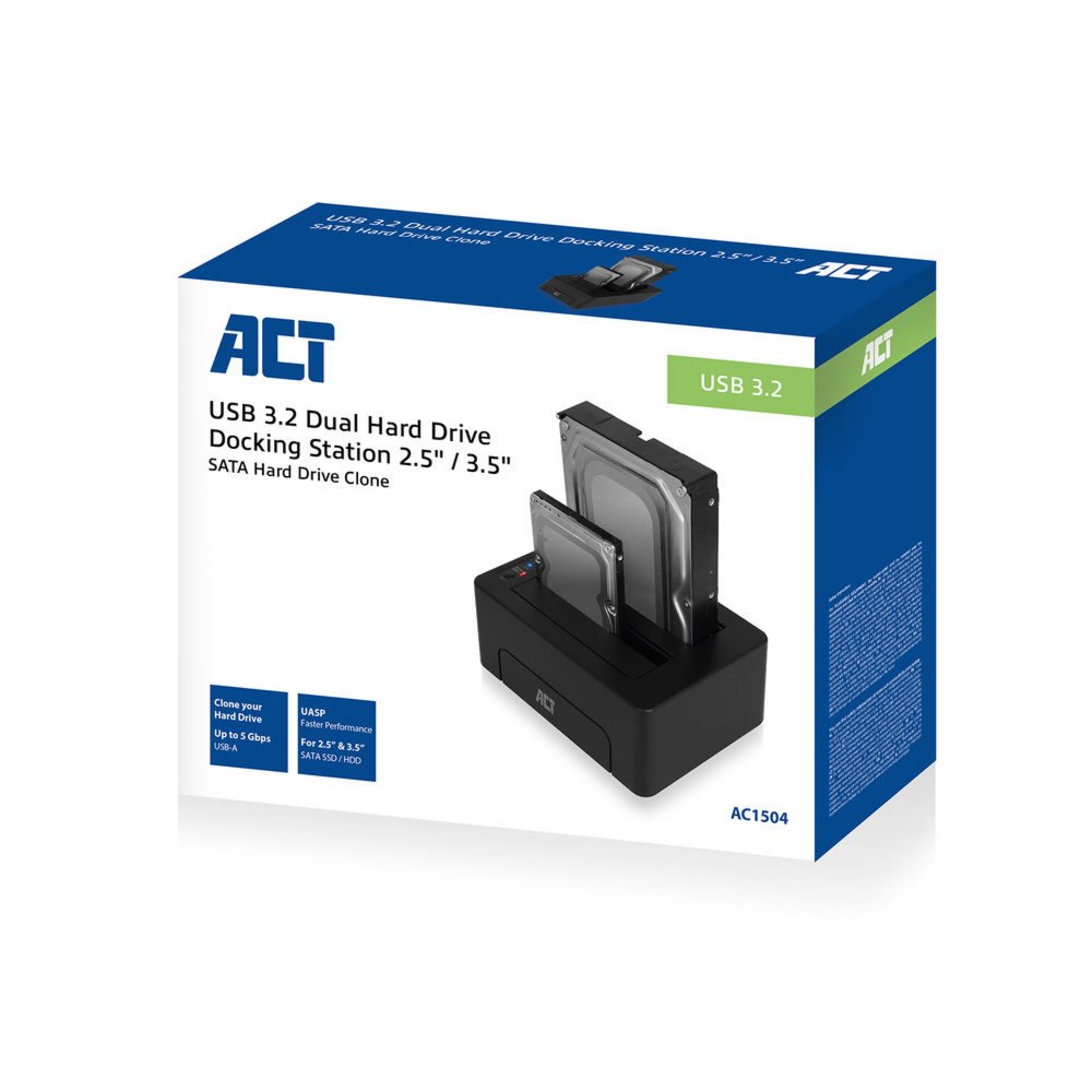 ACT AC1504 | Dual SATA Docking Station | 2,5" & 3,5" HDD/SSD | USB 3.2 Gen1 (5 Gbps) 6 ACT AC1504 | Dual SATA Docking Station | 2,5" & 3,5" HDD/SSD | USB 3.2 Gen1 (5 Gbps) - Afbeelding 6