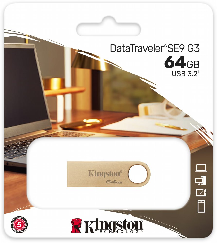 Kingston DataTraveler SE9 G3 | 64GB USB Stick | USB 3.2 Gen 1 | 220 MB/s | Goud 2 Kingston DataTraveler SE9 G3 | 64GB USB Stick | USB 3.2 Gen 1 | 220 MB/s | Goud - Afbeelding 2