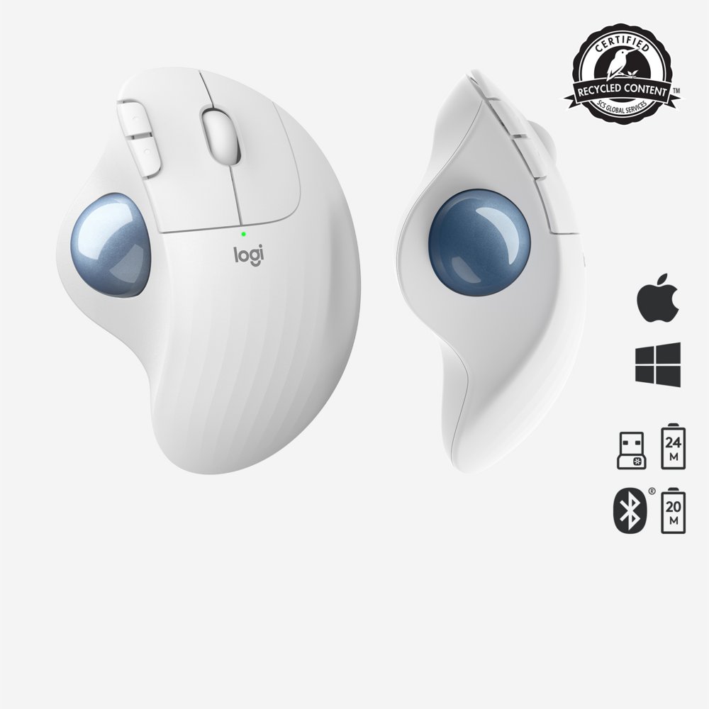 Logitech M575 Ergo Trackball | Ergonomische Draadloze Muis | Rechtshandig | RF + Bluetooth | 2000 DPI | Wit 4 Logitech M575 Ergo Trackball | Ergonomische Draadloze Muis | Rechtshandig | RF + Bluetooth | 2000 DPI | Wit - Afbeelding 4