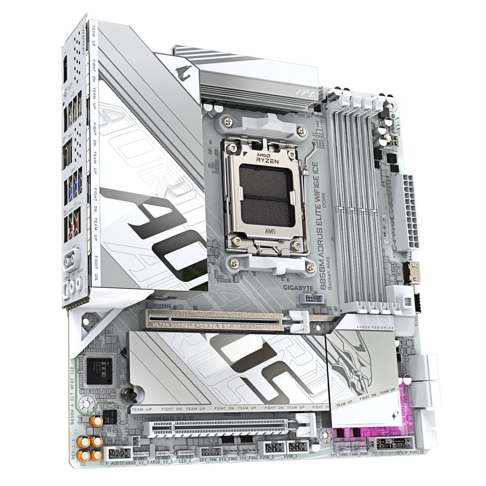 Gigabyte B850M AORUS ELITE WIFI6E ICE | Socket AM5 | AMD B850 | 4xDDR5 | Micro ATX | Moederbord 3 Gigabyte B850M AORUS ELITE WIFI6E ICE | Socket AM5 | AMD B850 | 4xDDR5 | Micro ATX | Moederbord - Afbeelding 3