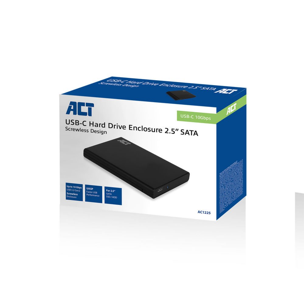 ACT AC1225 | USB-C 3.2 Gen2 2.5" SATA HDD/SSD Behuizing | Tool-Free | 10 Gbps 2 ACT AC1225 | USB-C 3.2 Gen2 2.5" SATA HDD/SSD Behuizing | Tool-Free | 10 Gbps - Afbeelding 2