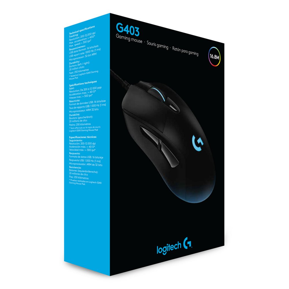 Logitech G403 Hero | Draadloze Gaming Muis | Rechtshandig | RF | 25600 DPI | Zwart 13 Logitech G403 Hero | Draadloze Gaming Muis | Rechtshandig | RF | 25600 DPI | Zwart - Afbeelding 13