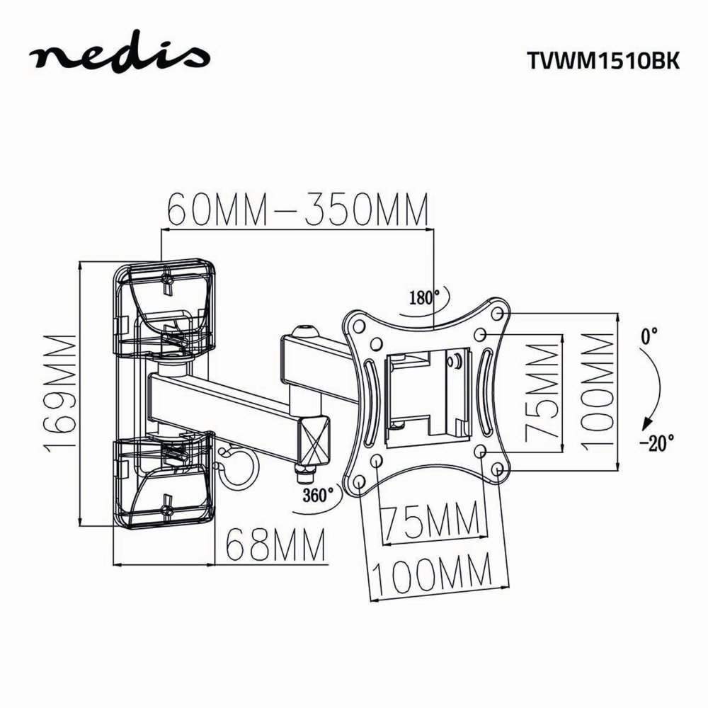Nedis TVWM1530BK | Draai- en kantelbare TV-plafondbeugel | 23''-55'' | max 30kg | VESA 400x400 11 Nedis TVWM1530BK | Draai- en kantelbare TV-plafondbeugel | 23''-55'' | max 30kg | VESA 400x400 - Afbeelding 11