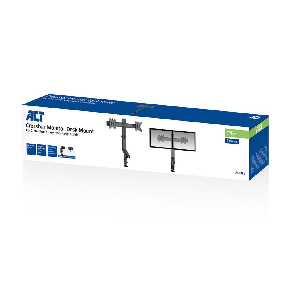 ACT AC8332 | In Hoogte Verstelbare Monitor-bureaubeugel | Tot 27" | Max 7kg | VESA 100x100 | 2 Monitoren 5 ACT AC8332 | In Hoogte Verstelbare Monitor-bureaubeugel | Tot 27" | Max 7kg | VESA 100x100 | 2 Monitoren - Afbeelding 5