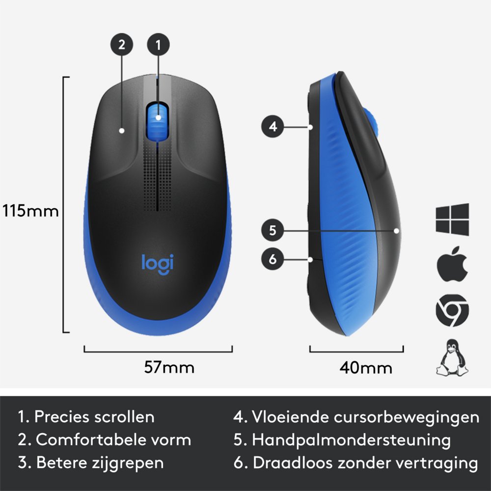 Logitech M190 | Draadloze Muis | Links- en Rechtshandig | RF | 1000 DPI | Zwart/Blauw 10 Logitech M190 | Draadloze Muis | Links- en Rechtshandig | RF | 1000 DPI | Zwart/Blauw - Afbeelding 10