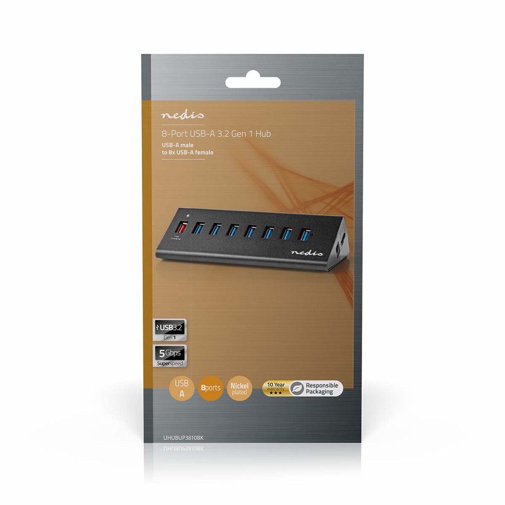 Nedis UHUBUP3810BK interface hub USB 3.2 Gen 1 (3.1 Gen 1) | 8 poorten | Zwart 10 Nedis UHUBUP3810BK interface hub USB 3.2 Gen 1 (3.1 Gen 1) | 8 poorten | Zwart - Afbeelding 10
