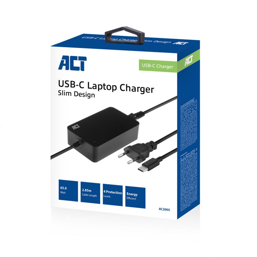ACT AC2005 | Universele USB-C Notebook Lader | 65 Watt PDP | 2,75 Meter 5 ACT AC2005 | Universele USB-C Notebook Lader | 65 Watt PDP | 2,75 Meter - Afbeelding 5