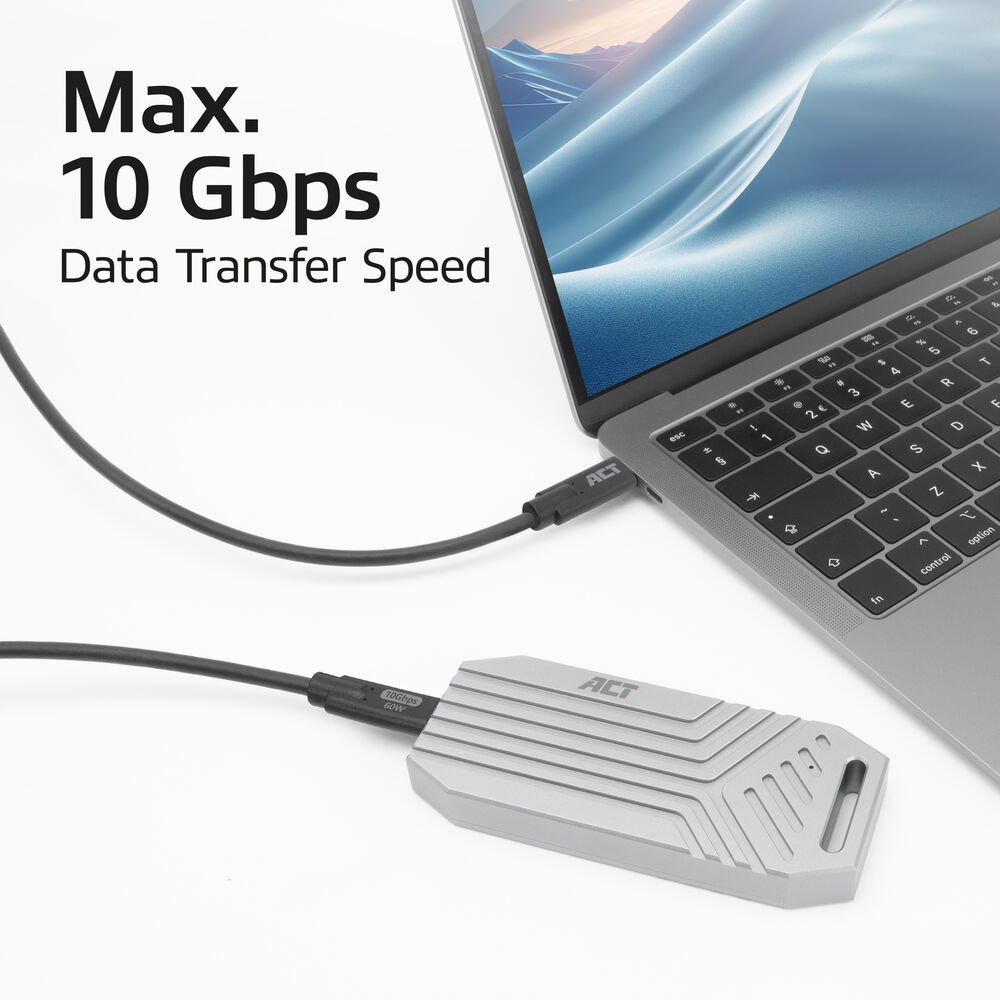 ACT AC7443 | USB 3.2 Kabel | 10Gbps | 60W | USB-C naar USB-C | 3m | Zwart 3 ACT AC7443 | USB 3.2 Kabel | 10Gbps | 60W | USB-C naar USB-C | 3m | Zwart - Afbeelding 3