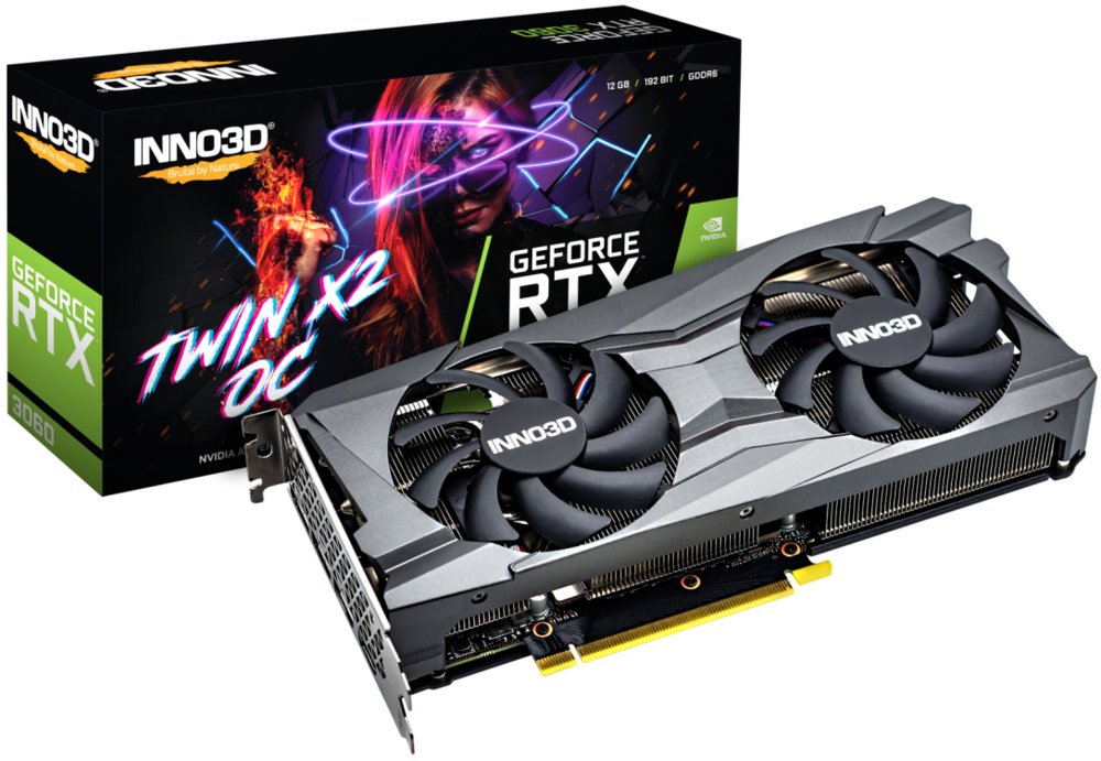 Inno3D GeForce RTX 3060 TWIN X2 OC LHR | 12GB GDDR6 VRAM | Videokaart | GPU | Nvidia 1 Inno3D GeForce RTX 3060 TWIN X2 OC LHR | 12GB GDDR6 VRAM | Videokaart | GPU | Nvidia