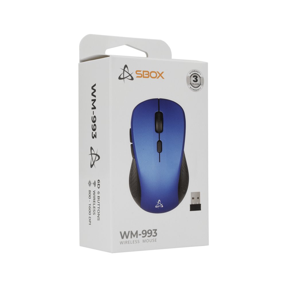 SBOX WM-993BL | Draadloze Muis | Rechtshandig | RF | 1600 DPI | Blauw 6 SBOX WM-993BL | Draadloze Muis | Rechtshandig | RF | 1600 DPI | Blauw - Afbeelding 6