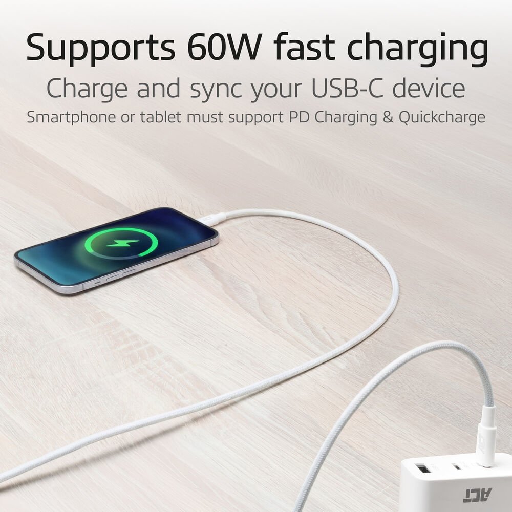 ACT AC3080 | USB 2.0 Kabel | USB-C naar USB-C | 60W | 480Mbps | Wit | 1 Meter 3 ACT AC3080 | USB 2.0 Kabel | USB-C naar USB-C | 60W | 480Mbps | Wit | 1 Meter - Afbeelding 3