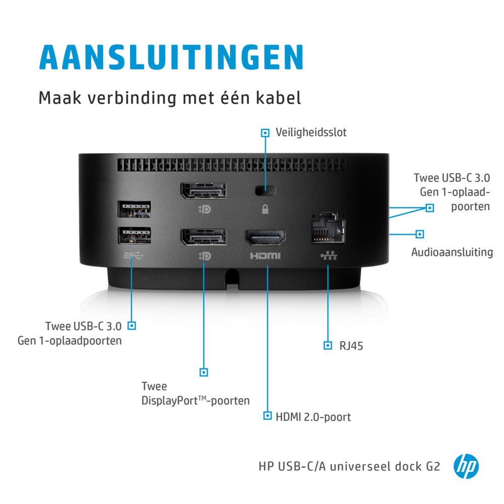 HP 26D32AA G5 | USB-C Docking Station | Dual 4K Display | Zwart 7 HP 26D32AA G5 | USB-C Docking Station | Dual 4K Display | Zwart - Afbeelding 7