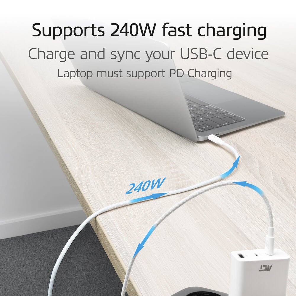 ACT AC3084 | USB 2.0 Kabel | USB-C naar USB-C | 240W | 480Mbps | Wit | 1 Meter 5 ACT AC3084 | USB 2.0 Kabel | USB-C naar USB-C | 240W | 480Mbps | Wit | 1 Meter - Afbeelding 5